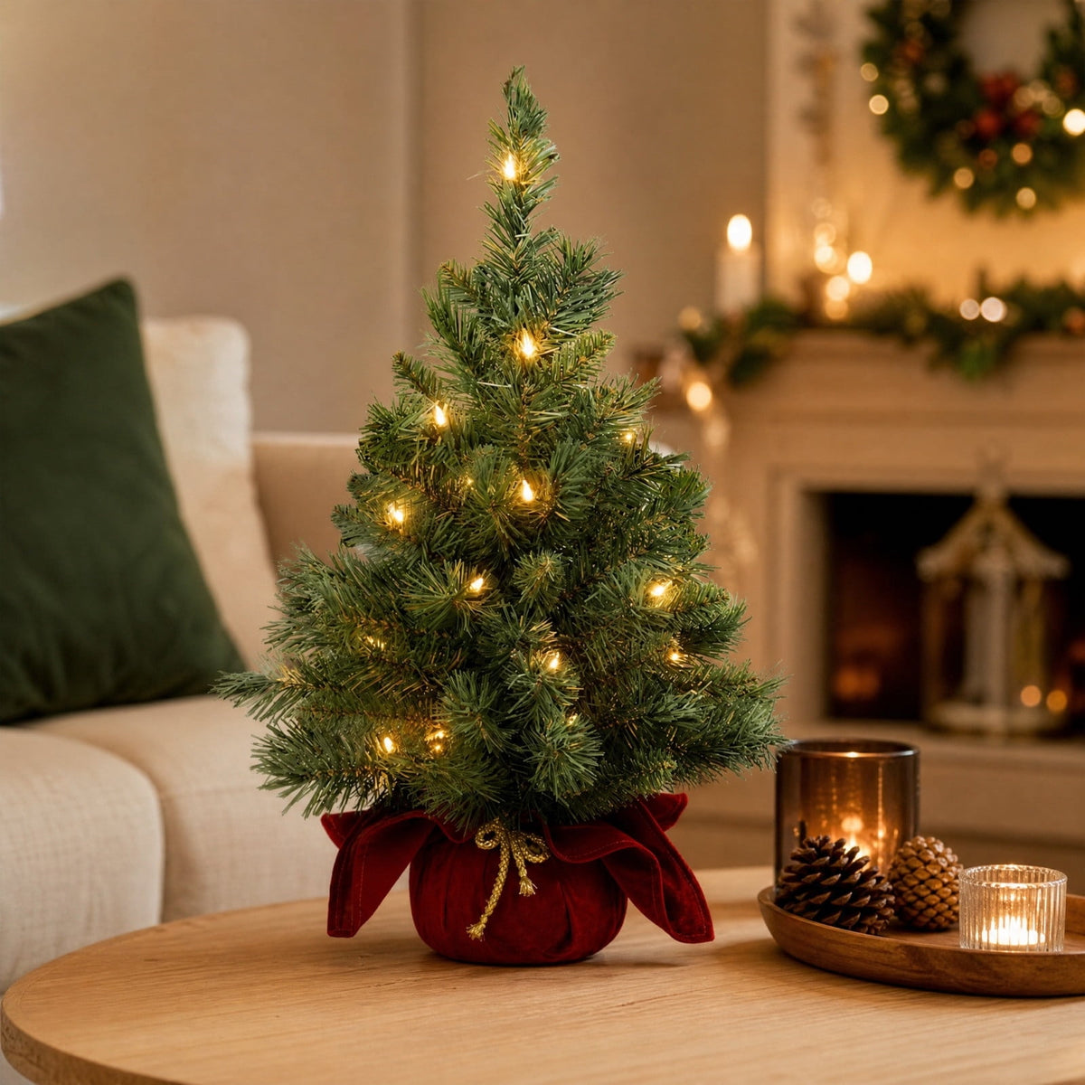 Christmas Decorations Tree, Pre-Lit Green Cypress Artificial Christmas Tree with 100 Warm White LED Lights, Fire Retardant, Easy Setup with Metal Stand, Ideal for Home, Office or Party Decor, 4FT