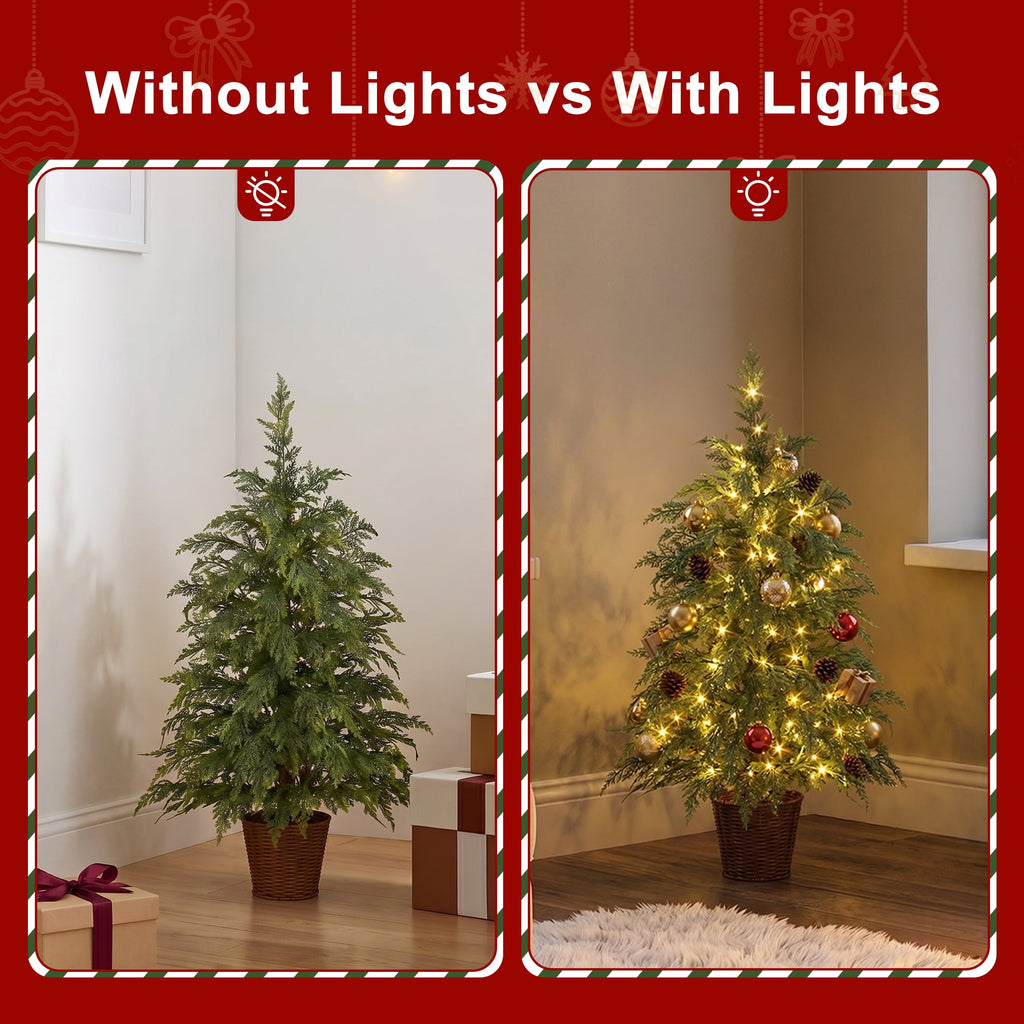 DR.Planzen 6' Pre-Lit Green Cypress Artificial Christmas Tree with 350 Warm White Twinkle LED Lights, Full-Bodied Xmas Tree with Metal Stand, Indoor Holiday Decoration