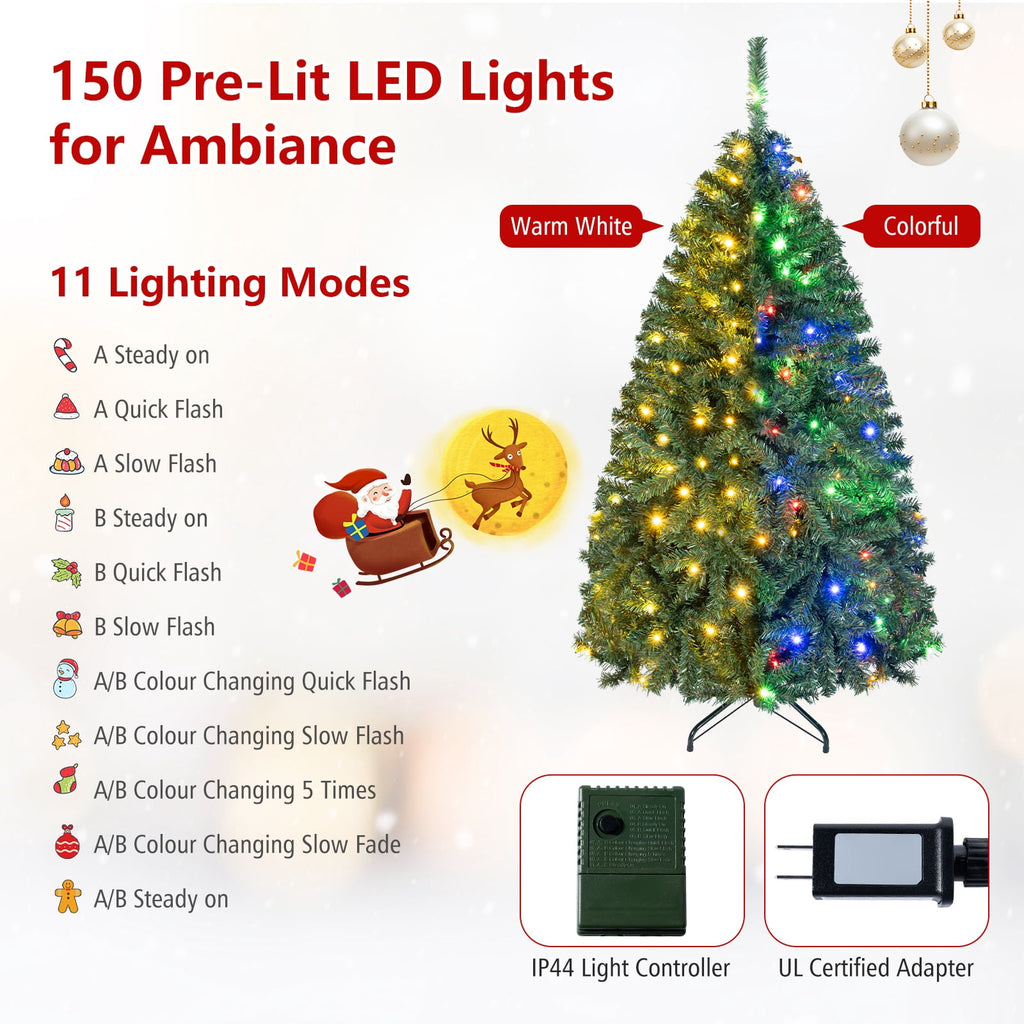 Costway 6Ft Pre-Lit Artificial Christmas Tree Hinged 350 LED Lights