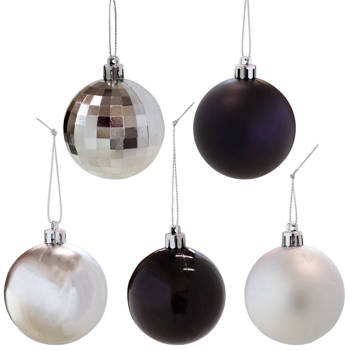 Sunnydaze Modern Holiday Black/Silver Plastic Christmas Ornament Balls, 300 Count