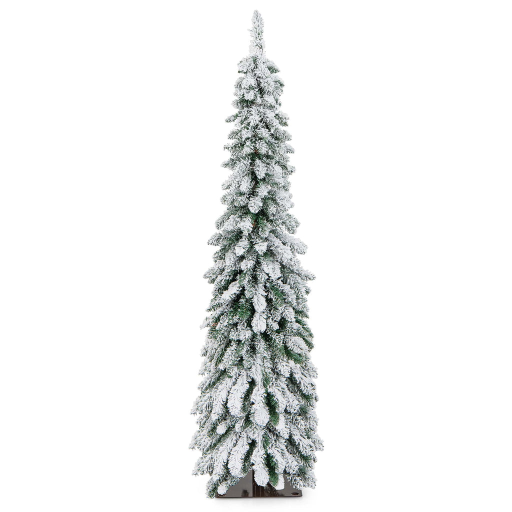 Costway 5 FT Pre-Lit Slim Christmas Tree Flocked Xmas Decoration 11 Modes 150 LED Lights