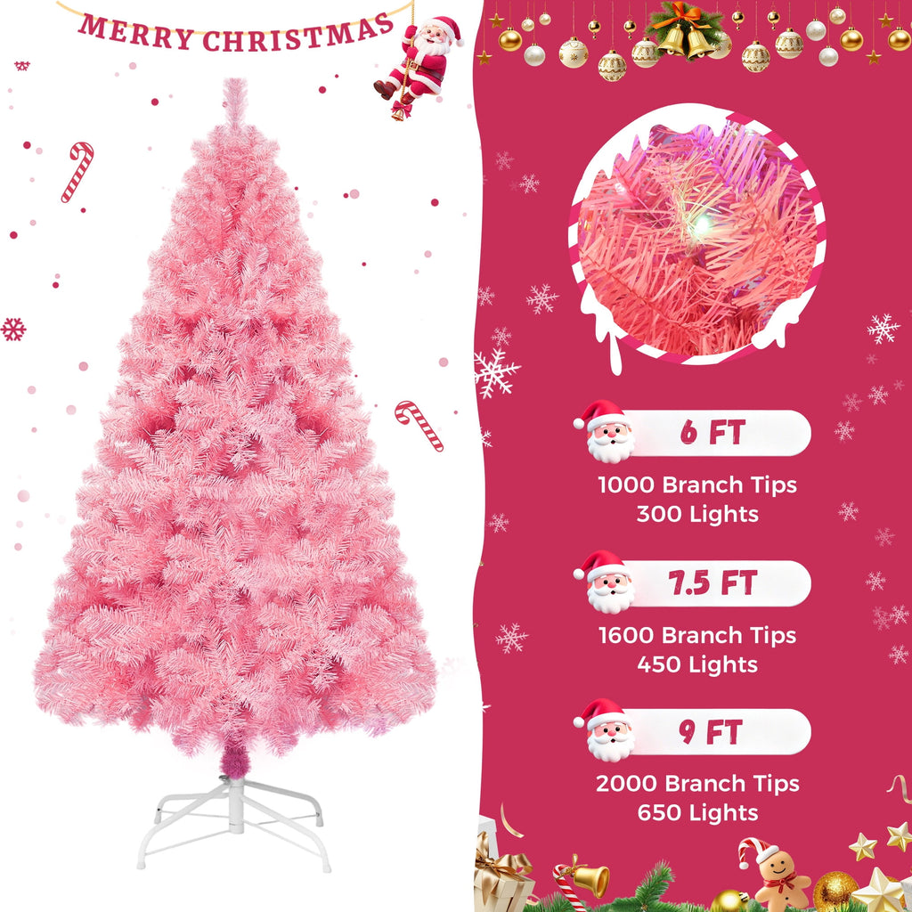 Yexmas 6ft Pre-Lit Pink Christmas Tree,Artificial Christmas Tree with 1000 PVC Branches,300 Multicolor Lights,Metal Hinges,Xmas Tree for Home,Holiday Party Decorations