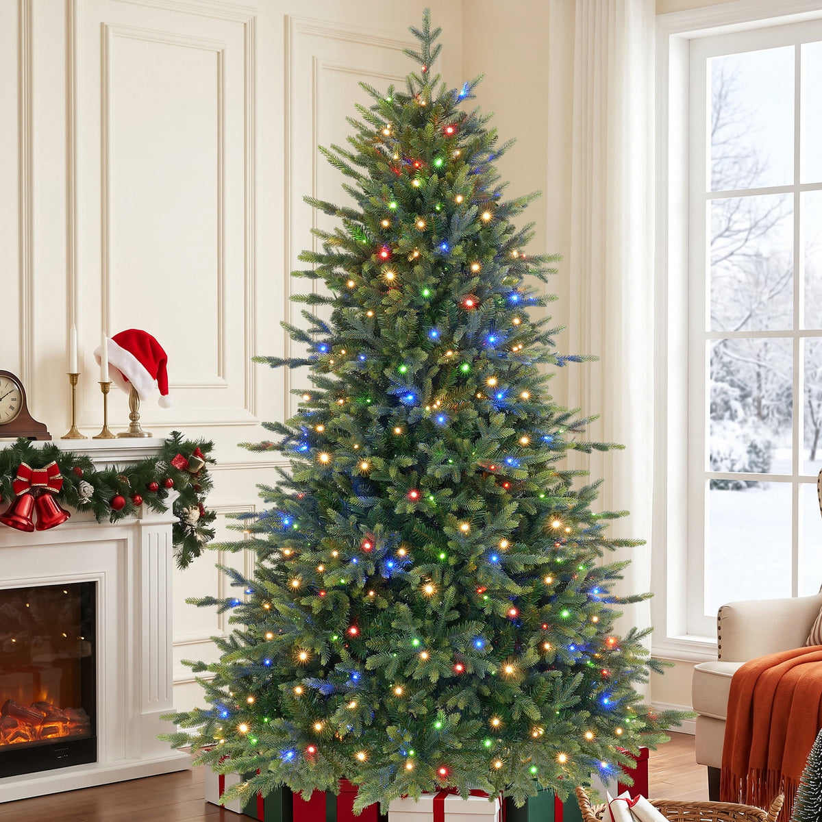 Lolsea 7ft Prelit Noble Fir Artificial Christmas Tree with Remote Control, Timer and Warm White & Multi-Color Lights