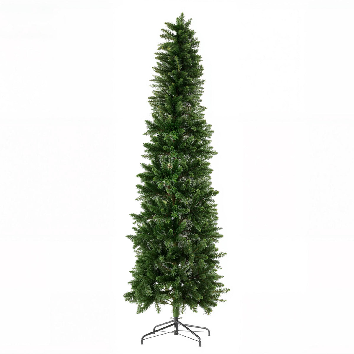 edx 9ft Pre-lit Pencil Christmas Tree, Green Artificial Spruce Slim Christmas Trees, With 500 LED Lights, 1100 Branch Tips & Foldable Base, For Home, Office, Party Decoration