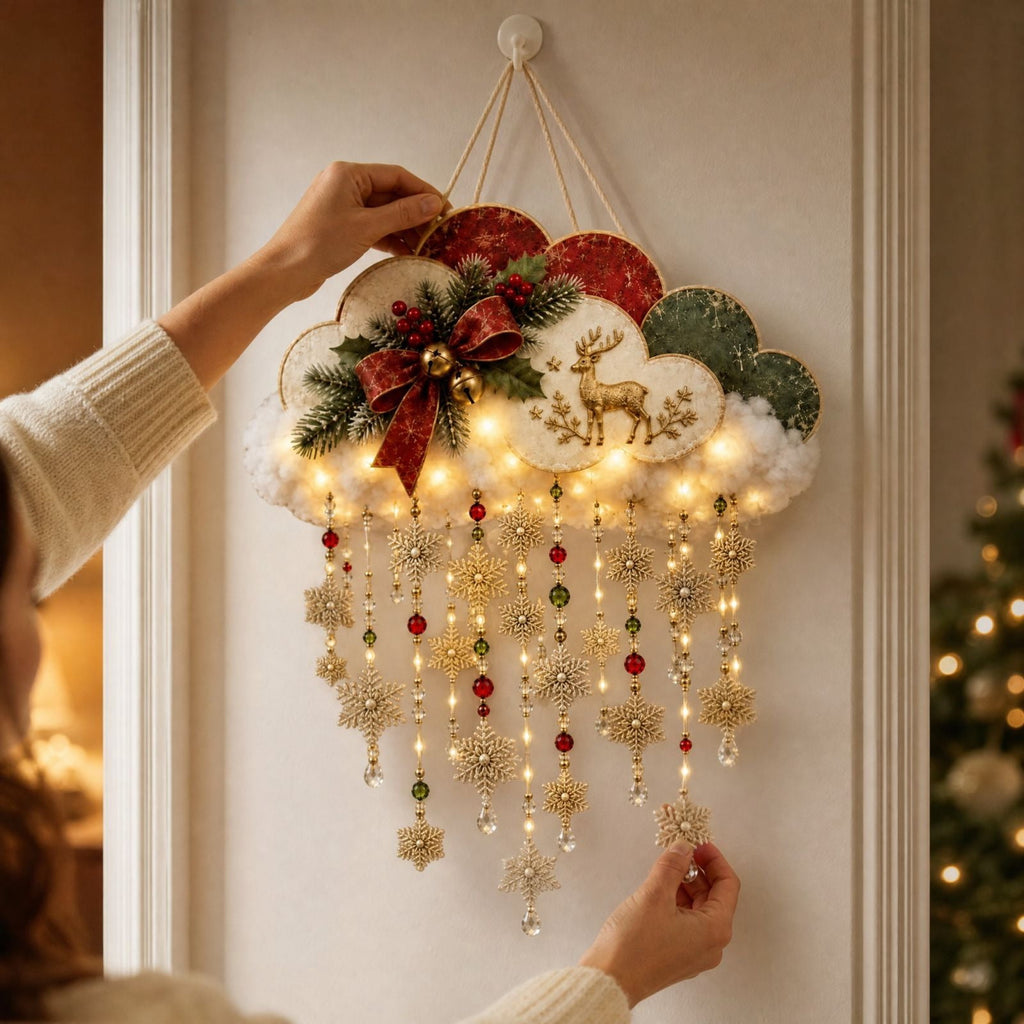 Lighted Christmas Stair Railing Garland Pack of 5 Santa Figures Snow Scene Ornament for Staircase Banister Indoor Display