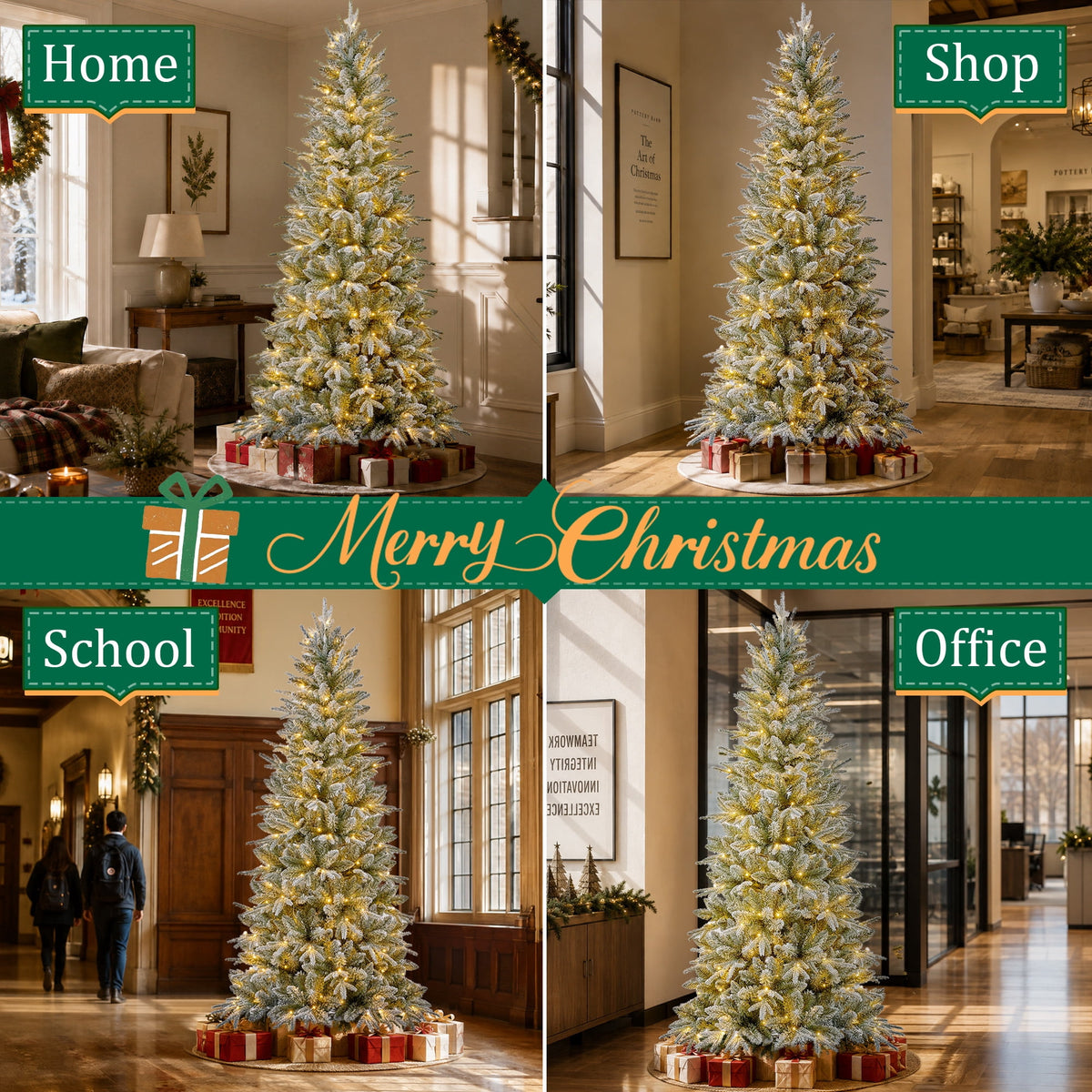 Goosiay 6 ft Pre-Lit Frosted Slim Aspen Fir Artificial Christmas Tree, PE & PVC Branches, 200 Warm White & Multicolor Lights, 10 Light Modes, 853 Branch Tips