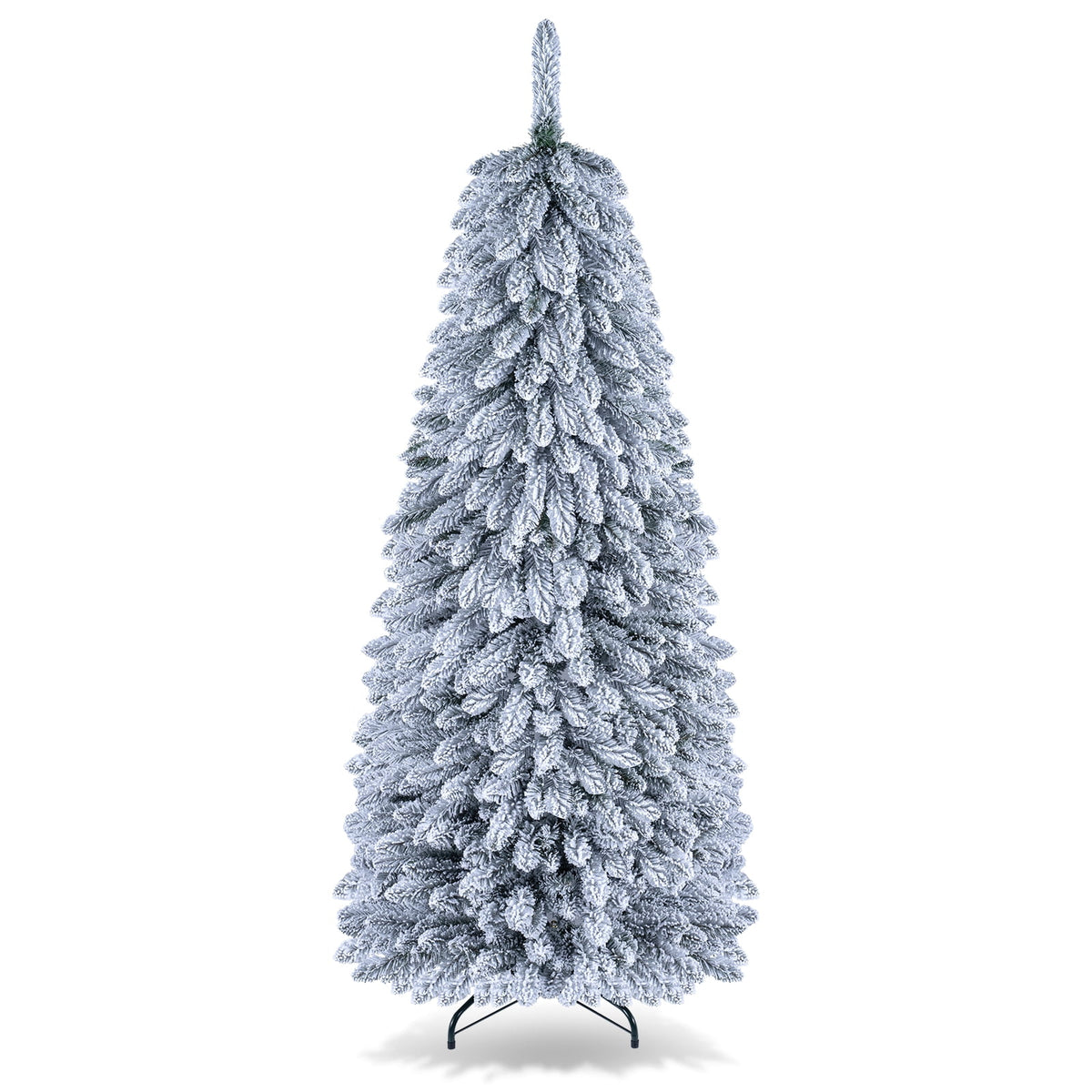 Costway 5 FT Pre-Lit Slim Christmas Tree Flocked Xmas Decoration 11 Modes 150 LED Lights