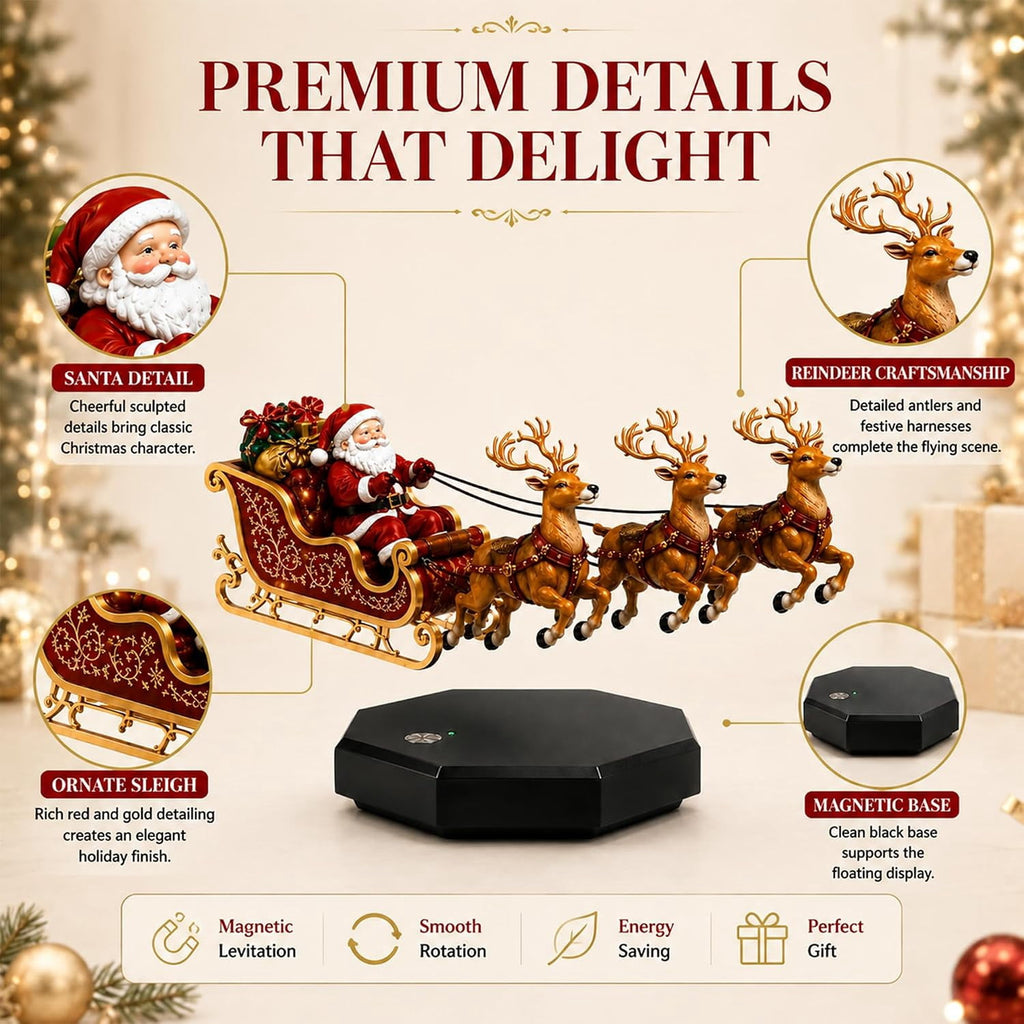 Floating Santa Sleigh, 2026 New Santa's Flying Sleigh Magnetic Levitation Christmas Display, Floating Santa Claus Tabletop Decor for Home