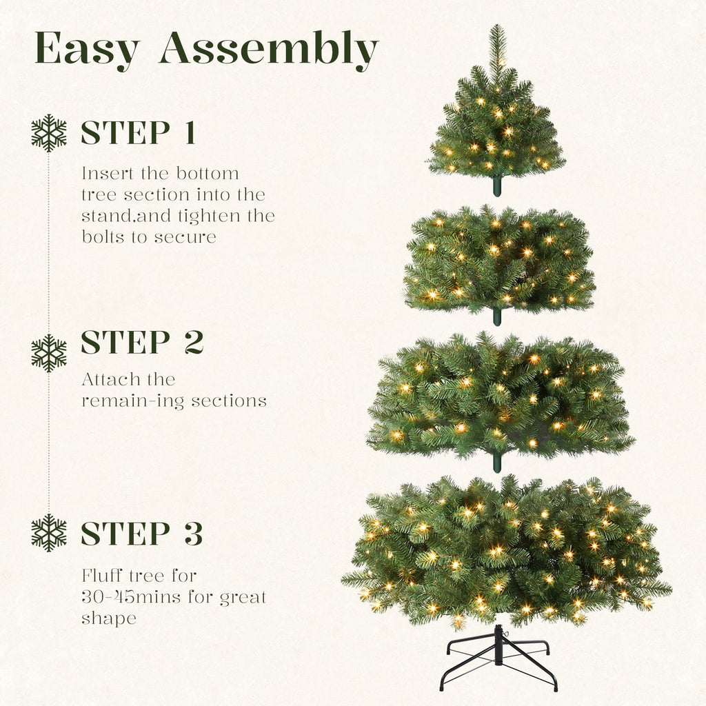 Lolsea 6.5ft Prelit Artificial Classic Christmas Tree with Warm White Lights for Living Room Office Party Decoration