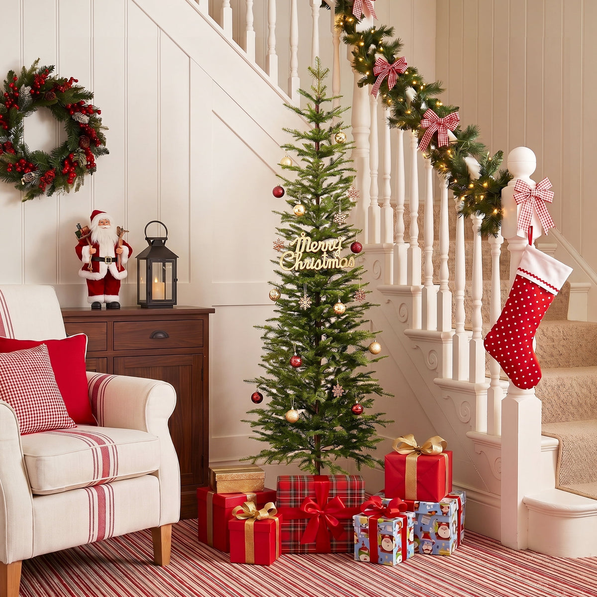 DR.Planzen 7ft Pencil Christmas Tree, 1961 Tips PE Realistic Unlit Artificial Slim Christmas Tree with Metal Stand - Holiday Indoor Decoration for Apartment Entryway Corner Office