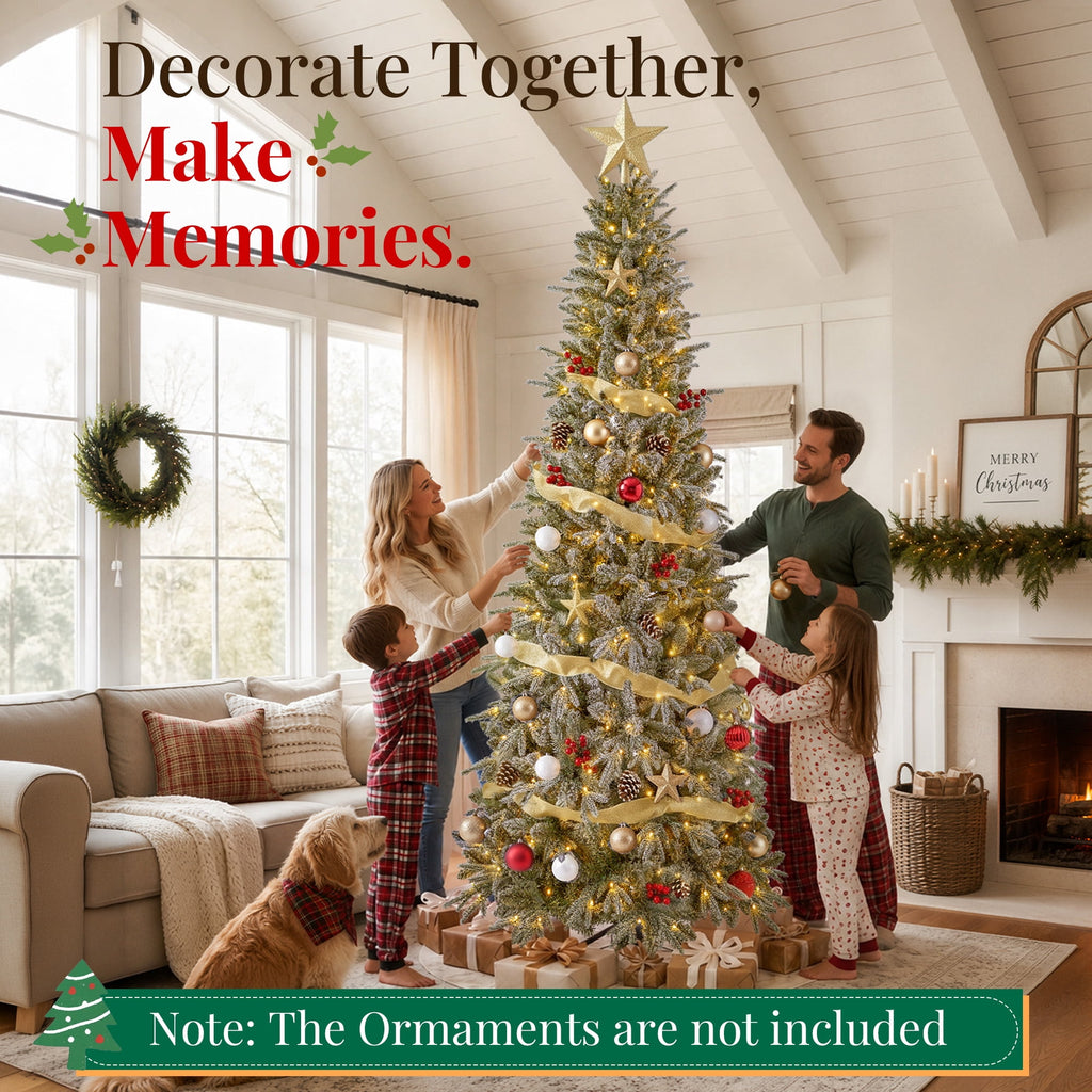 Goosiay 6 ft Pre-Lit Frosted Slim Aspen Fir Artificial Christmas Tree, PE & PVC Branches, 200 Warm White & Multicolor Lights, 10 Light Modes, 853 Branch Tips