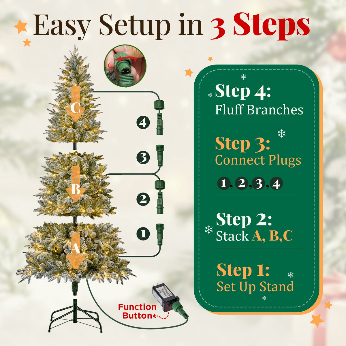 Goosiay 6 ft Pre-Lit Frosted Slim Aspen Fir Artificial Christmas Tree, PE & PVC Branches, 200 Warm White & Multicolor Lights, 10 Light Modes, 853 Branch Tips