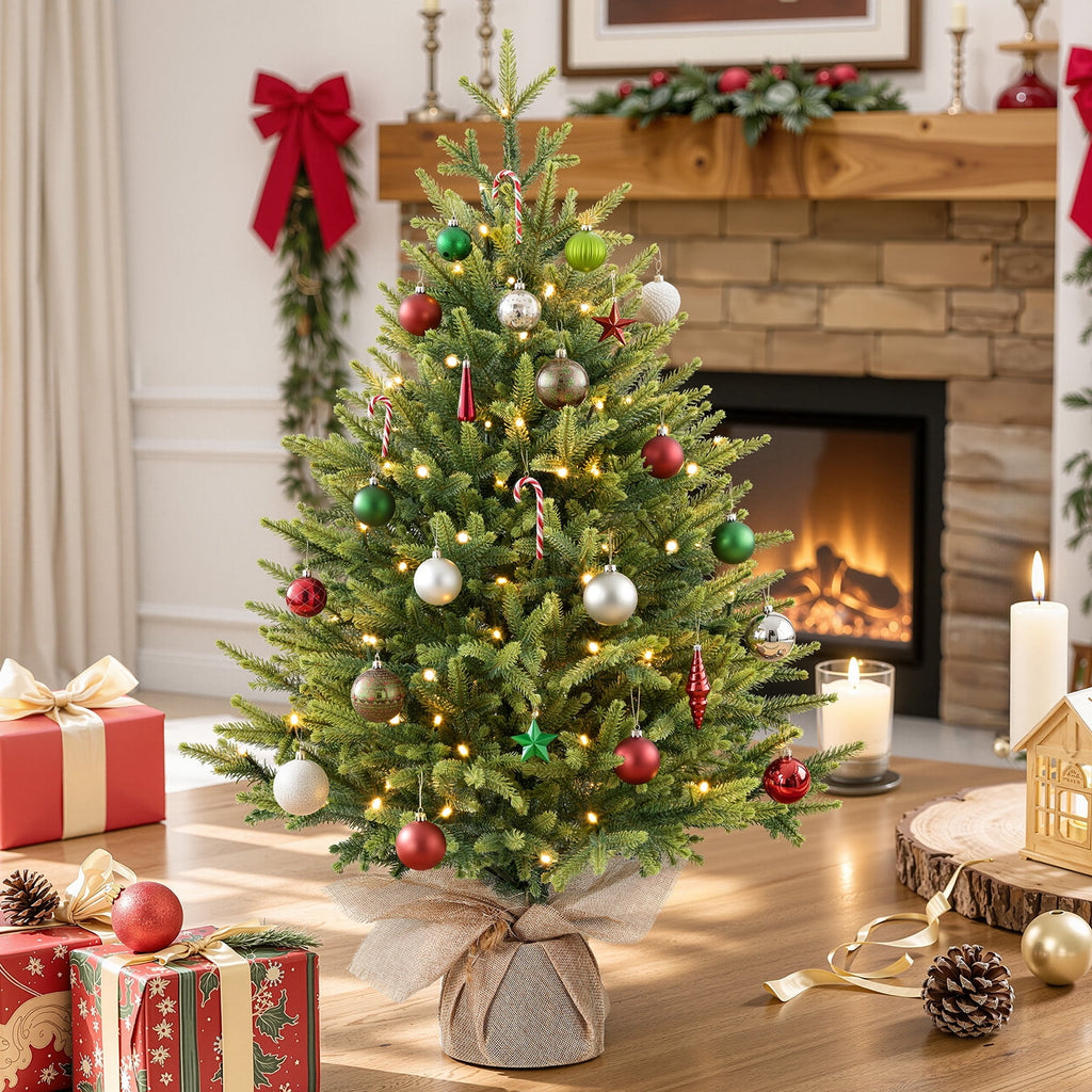 Lolsea 4ft Prelit Artificial Small Mini Christmas Tree with Color LED Lights, Remote Control and Timer, Perfect for Xmas Tabletop Decorations
