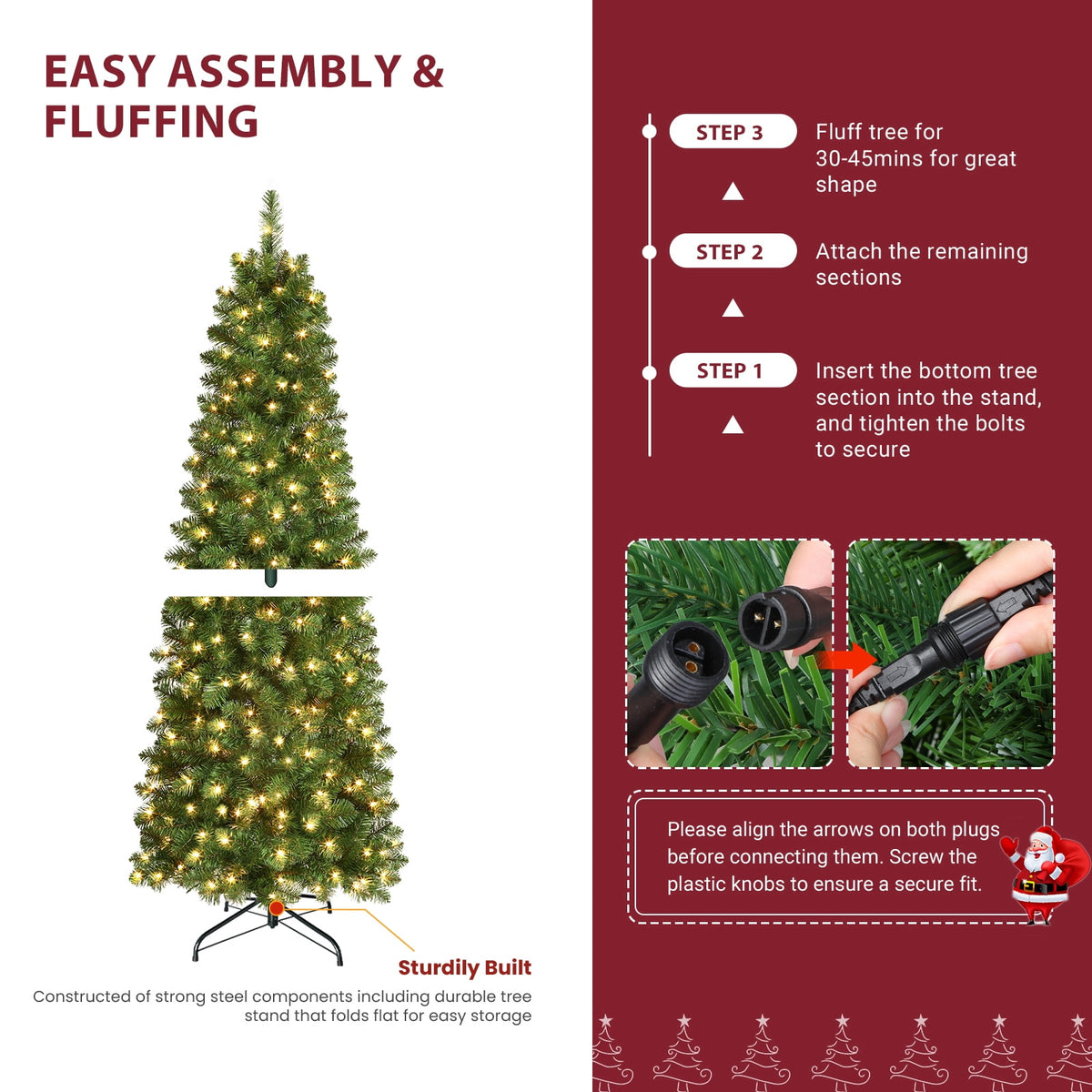 Lolsea 6.5ft Prelit Artificial Slim Pencil Christmas Tree w/ Warm White Lights, Full Branch Tips, Perfect Choice Decoration for Xmas Holiday