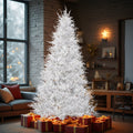 7FT White Christmas Tree, 400 LED Lights with 3 Modes Warm White Multi-color Macaroon, 1218 PE Branch Tips, Flame-Retardant, Reinforced Metal Stand, Indoor Living Room Entryway Office Holiday Decor