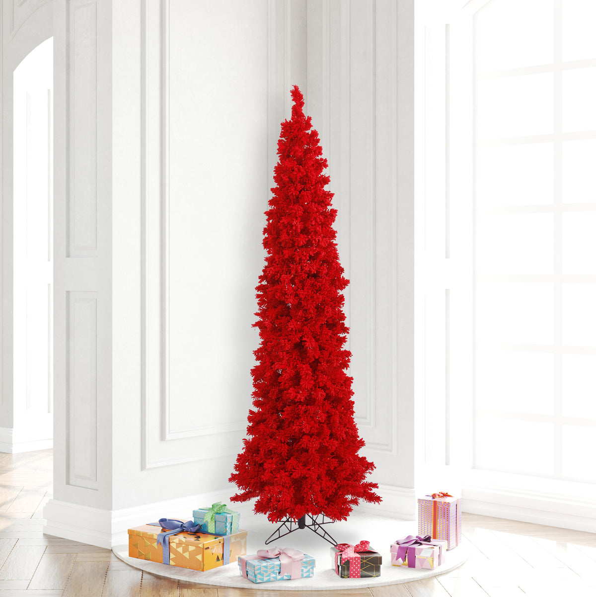 Vickerman 6.5' Flocked Red Pencil Fir Artificial Christmas Tree, Unlit
