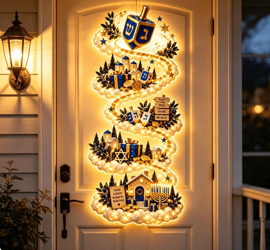 Lighted Christmas Stair Railing Garland Pack of 5 Santa Figures Snow Scene Ornament for Staircase Banister Indoor Display