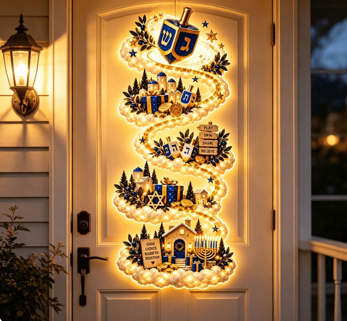 Lighted Christmas Stair Railing Garland Pack of 5 Santa Figures Snow Scene Ornament for Staircase Banister Indoor Display