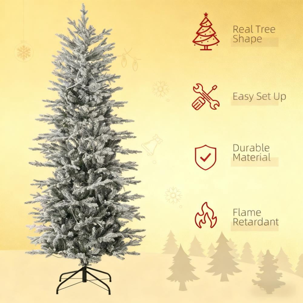 Snow Branches with Christmas Trees, Artificial Flocked Christmas Trees with Warm Yellow Clear Lights, Auto Open