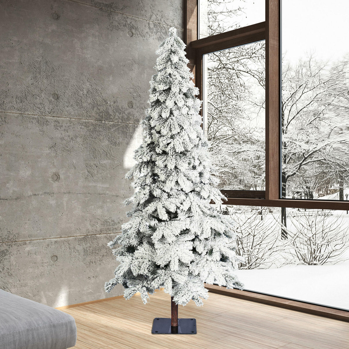 Vickerman 5' Flocked Spruce Artificial Christmas Tree, Warm White Single Mold LED Lights