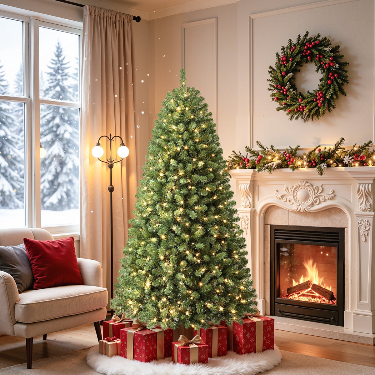 Lolsea 7ft Prelit Artificial Christmas Tree w/ Remote Control and Warm White & Color Changing Lights