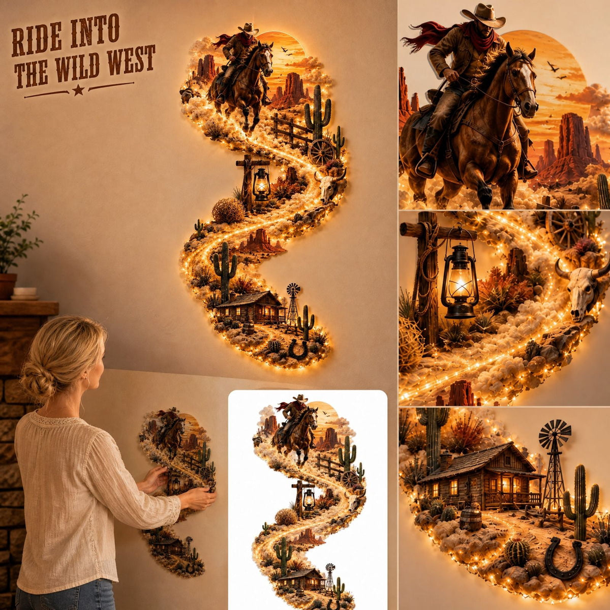 Lighted Christmas Stair Railing Garland Pack of 5 Santa Figures Snow Scene Ornament for Staircase Banister Indoor Display
