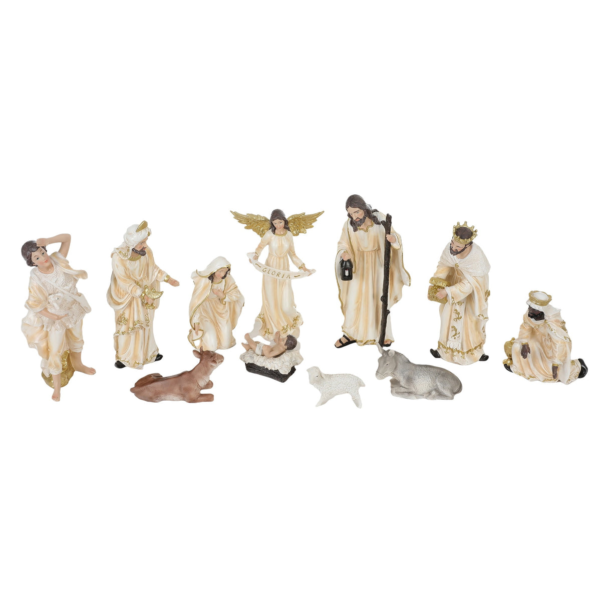 Ultym Nativity Set 12 inch 11 Piece Resin Christmas Nativity Scene Indoor Tabletop Figurines Ivory White