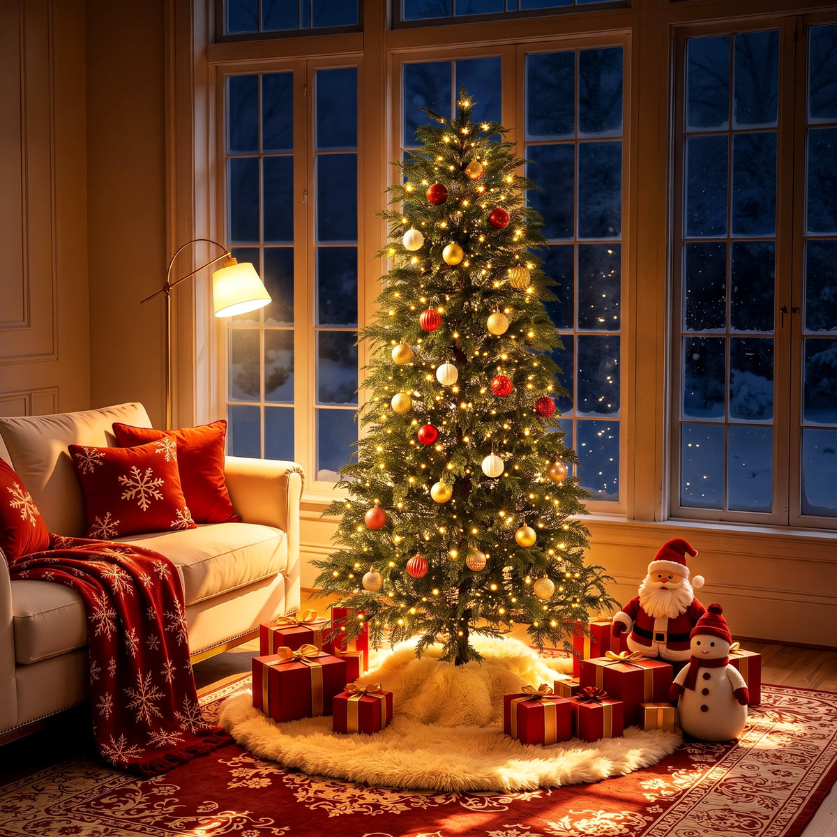 DR.Planzen 6' Pre-Lit Green Cypress Artificial Christmas Tree with 350 Warm White Twinkle LED Lights, Full-Bodied Xmas Tree with Metal Stand, Indoor Holiday Decoration