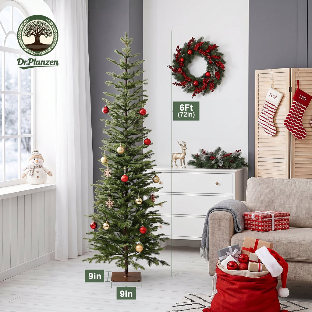 DR.Planzen 7ft Pencil Christmas Tree, 1961 Tips PE Realistic Unlit Artificial Slim Christmas Tree with Metal Stand - Holiday Indoor Decoration for Apartment Entryway Corner Office