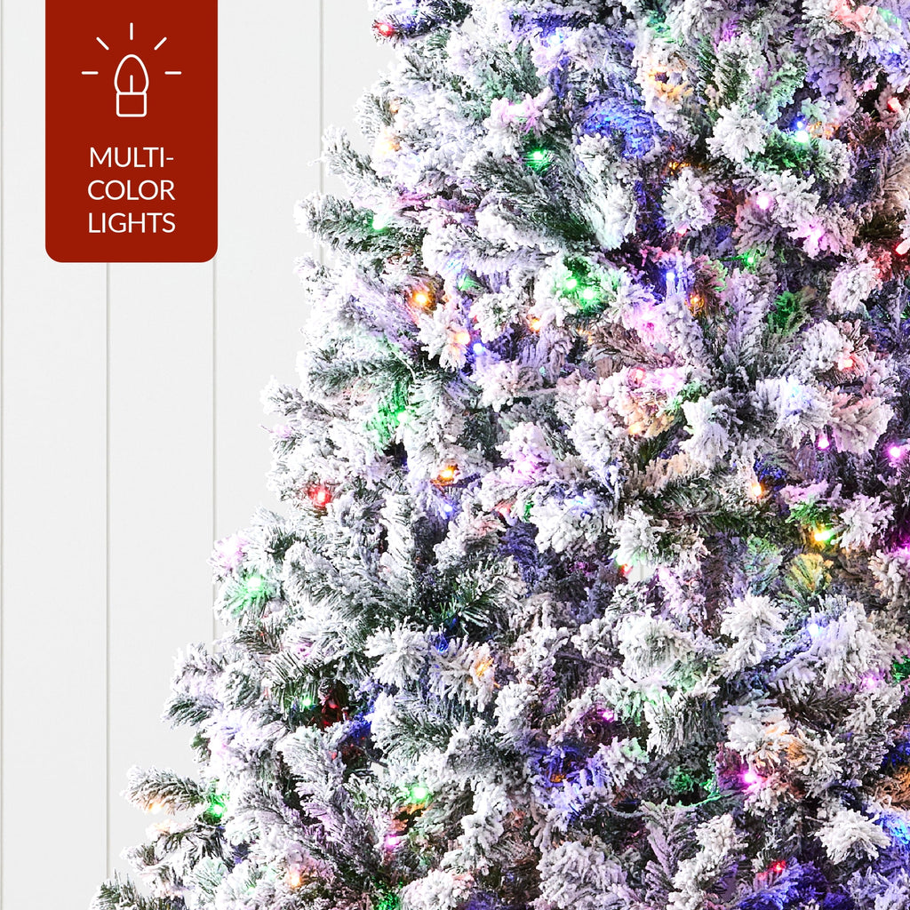 Best Choice Products 6ft Pre-Lit Christmas Pine Tree w/ Flocked Branches 250 Multicolored or Warm-White Light Modes