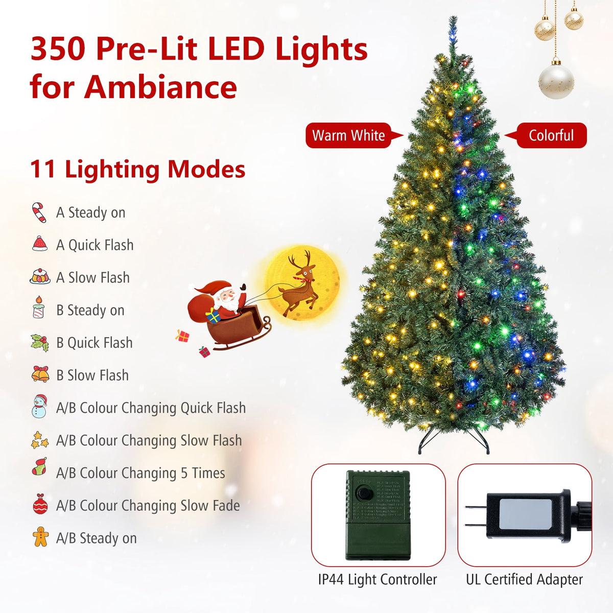 Costway 6Ft Pre-Lit Artificial Christmas Tree Hinged 350 LED Lights