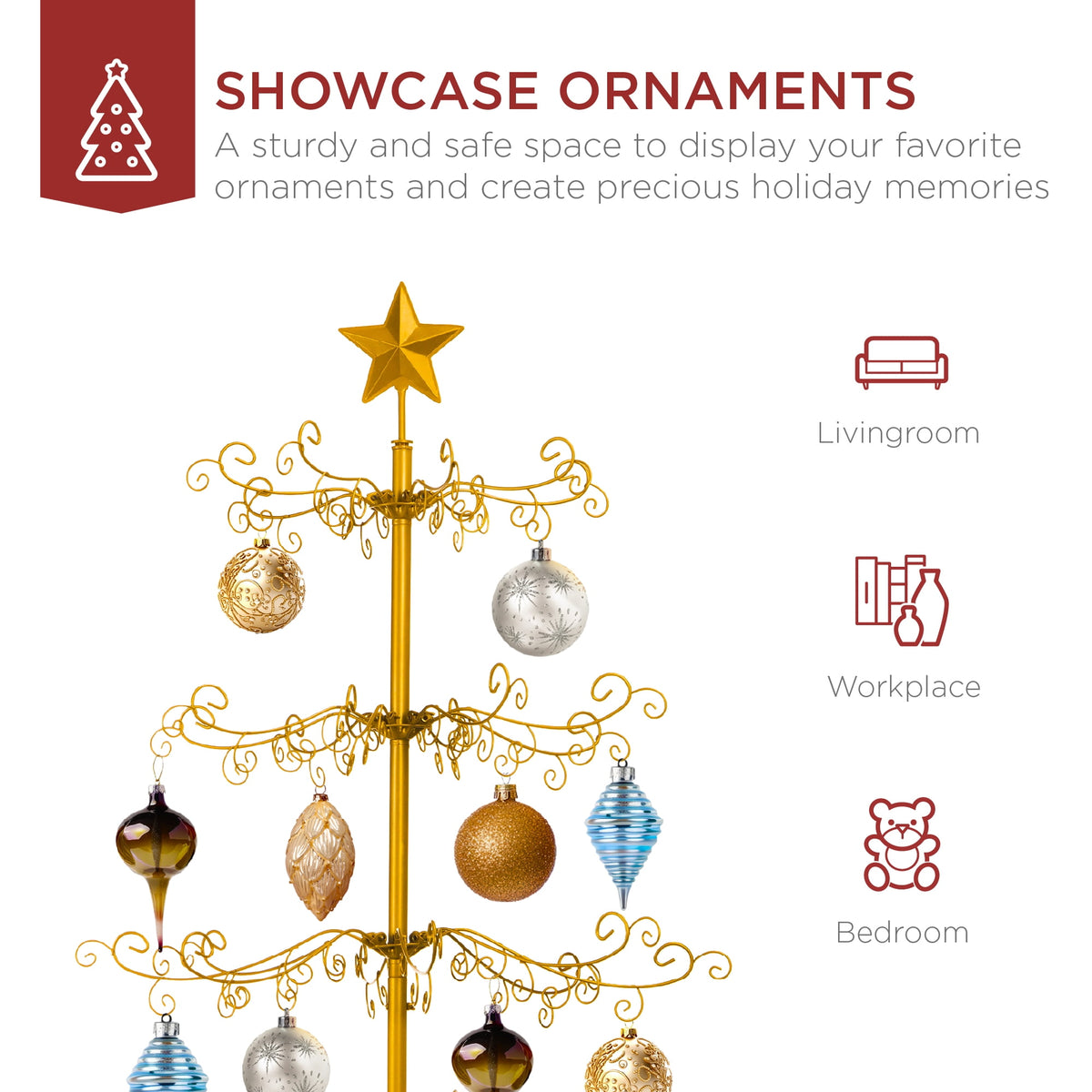 Best Choice Products 6ft Wrought Iron Ornament Display Christmas Tree w/ Easy Assembly, Stand - Black