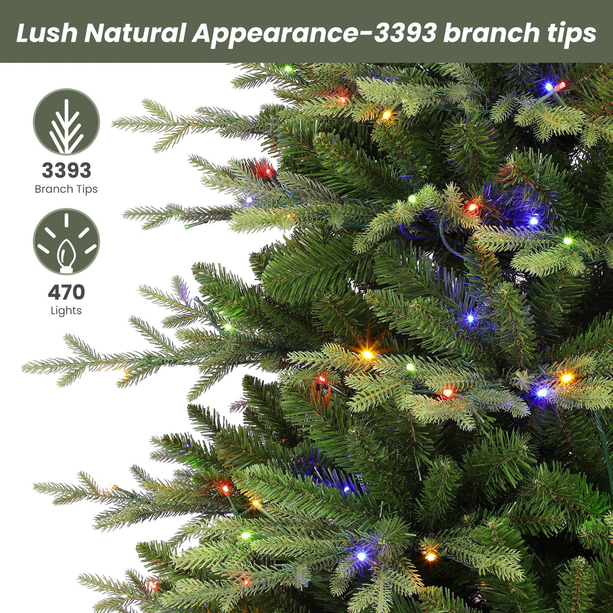 Lolsea 7ft Prelit Aspen Noble Fir Artificial Christmas Tree with Remote Control, Timer and Warm White & Multicolor LED Lights