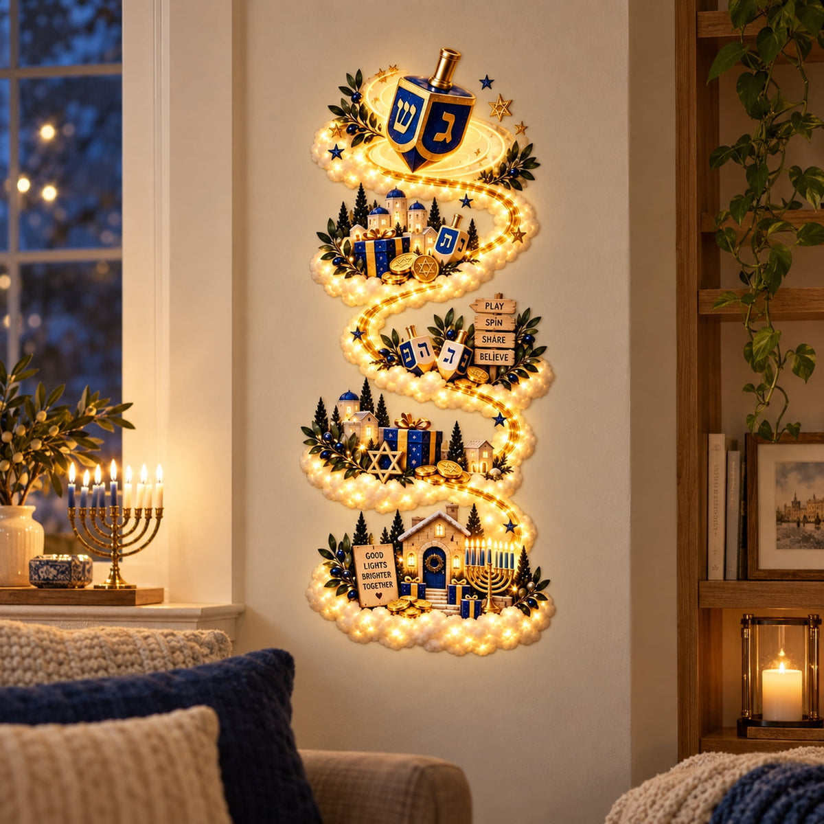 Lighted Christmas Stair Railing Garland Pack of 5 Santa Figures Snow Scene Ornament for Staircase Banister Indoor Display
