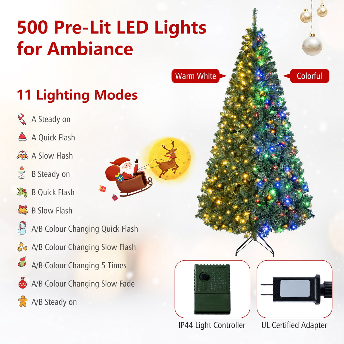 Costway 6Ft Pre-Lit Artificial Christmas Tree Hinged 350 LED Lights