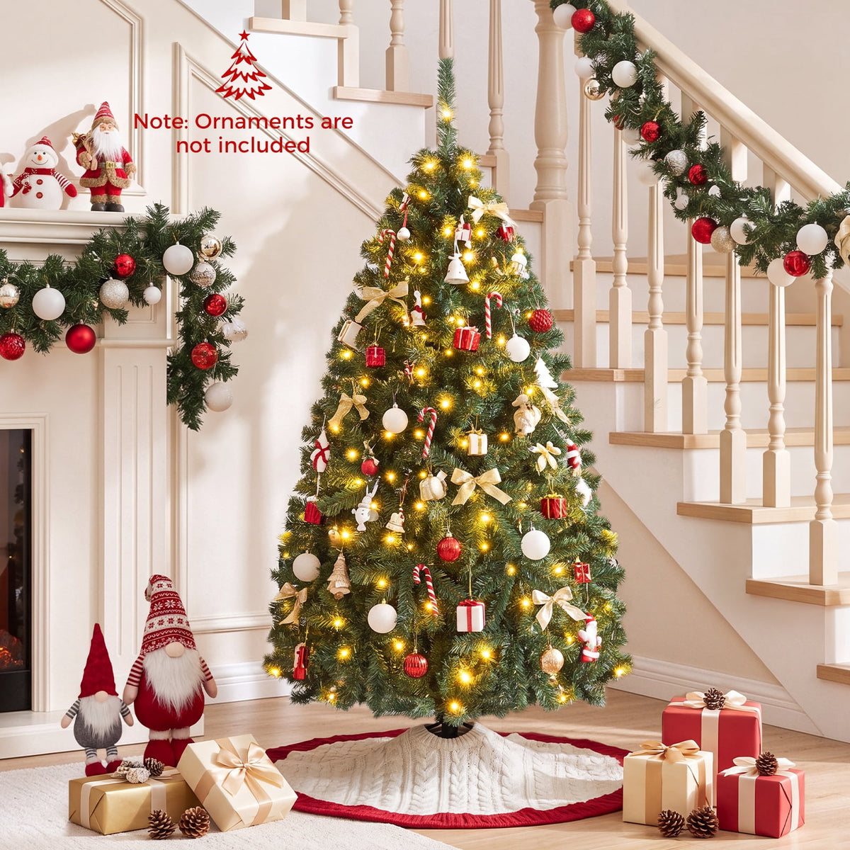 Costway 6Ft Pre-Lit Artificial Christmas Tree Hinged 350 LED Lights