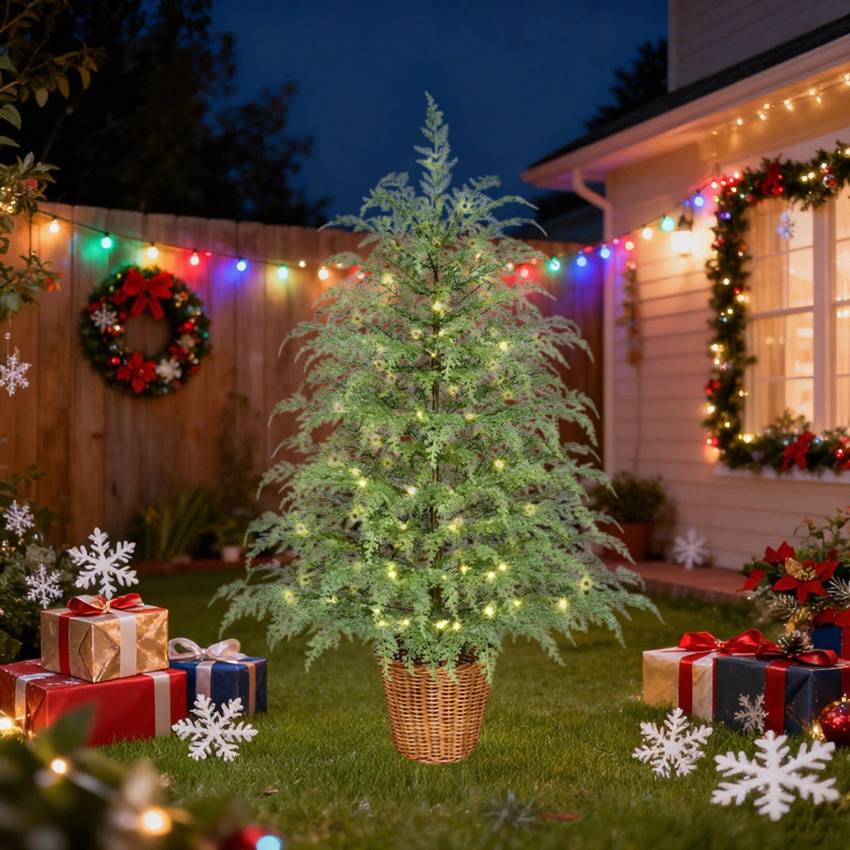 4FT Lifelike Touch Artificial Cedar Topiary Trees for Front Porch | Fake Christmas Trees, Faux Potted Plants, UV Resistant Fake Greenery, for Front Door Garden Outdoor Farmhouse Home Decoration
