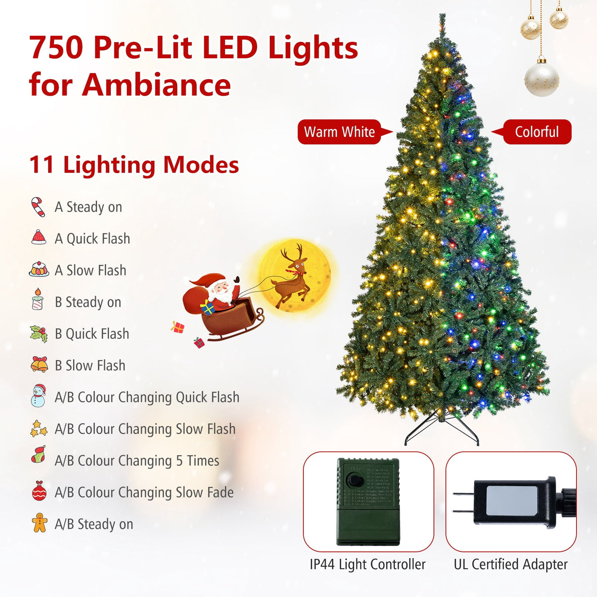Costway 6Ft Pre-Lit Artificial Christmas Tree Hinged 350 LED Lights