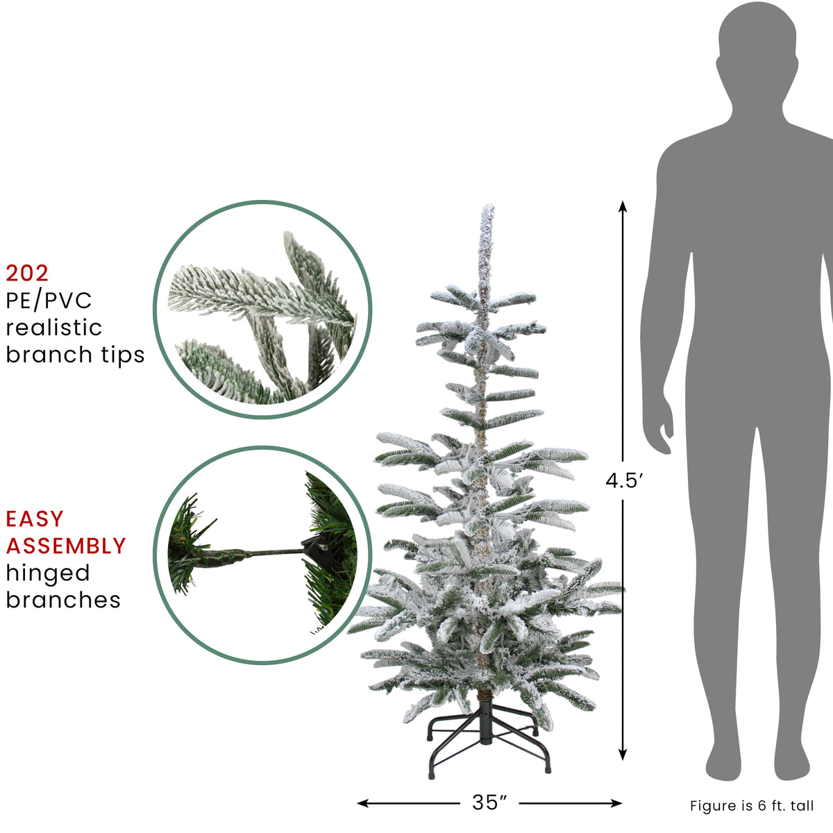 Northlight Real Touch™ Slim Flocked Nordmann Fir Artificial Christmas Tree- 4.5' - Unlit
