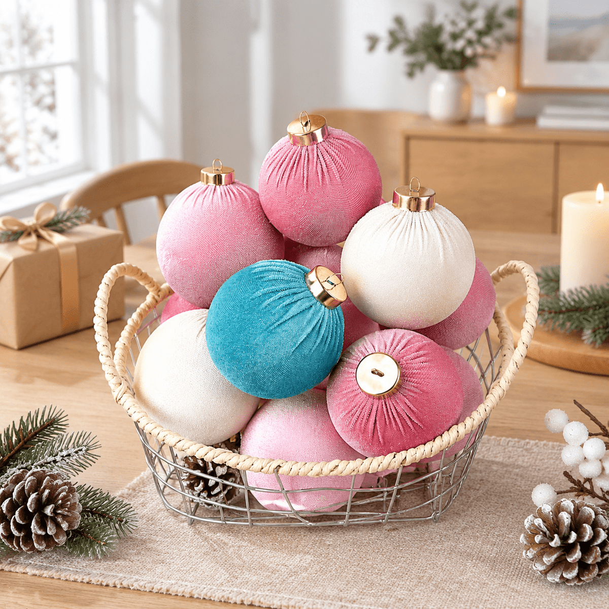 Christmas Ornaments Balls For Tree - 15pink & Teal Shatterproof Xmas Decorations Multicolor Beige 80mm 3.15inch