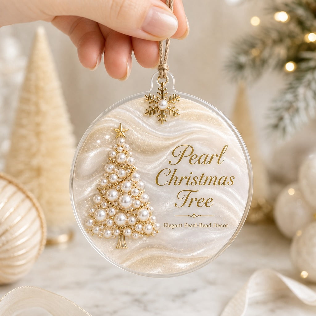 Personalized Acrylic Ornament Pearl Christmas Tree, Elegant Pearl-Bead Tree Hanging Gift