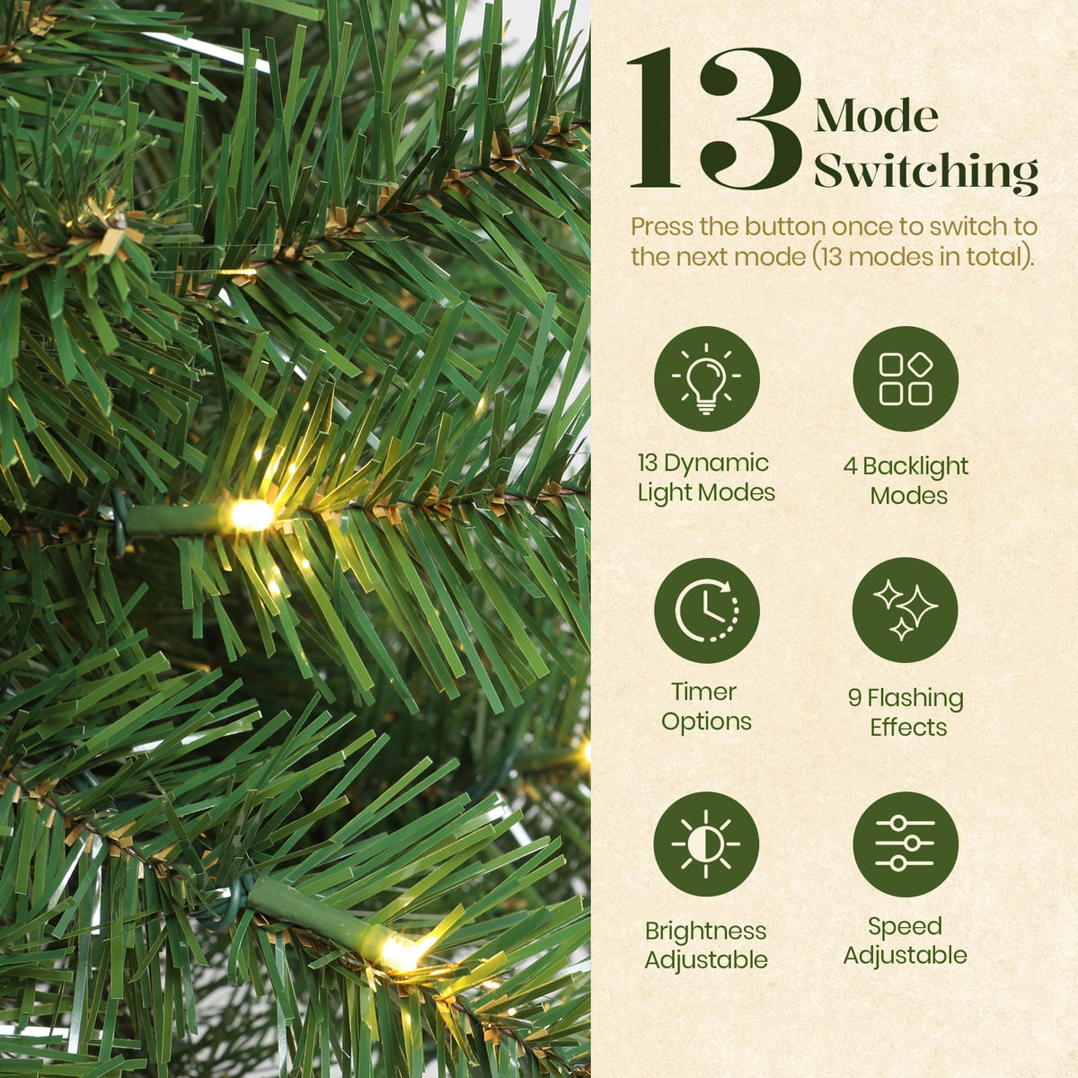 Lolsea 6.5ft Prelit Artificial Classic Christmas Tree with Warm White Lights for Living Room Office Party Decoration