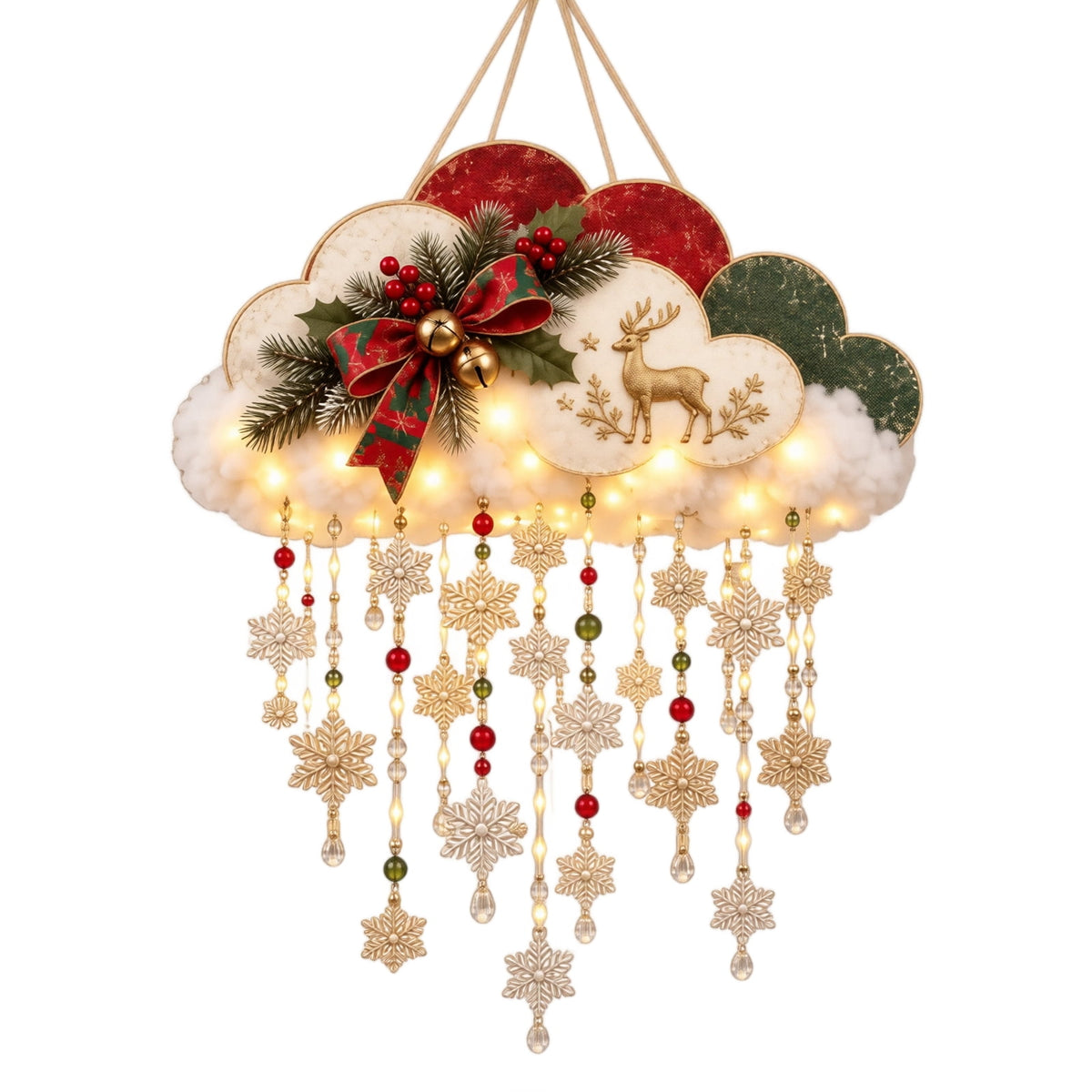 Lighted Christmas Stair Railing Garland Pack of 5 Santa Figures Snow Scene Ornament for Staircase Banister Indoor Display