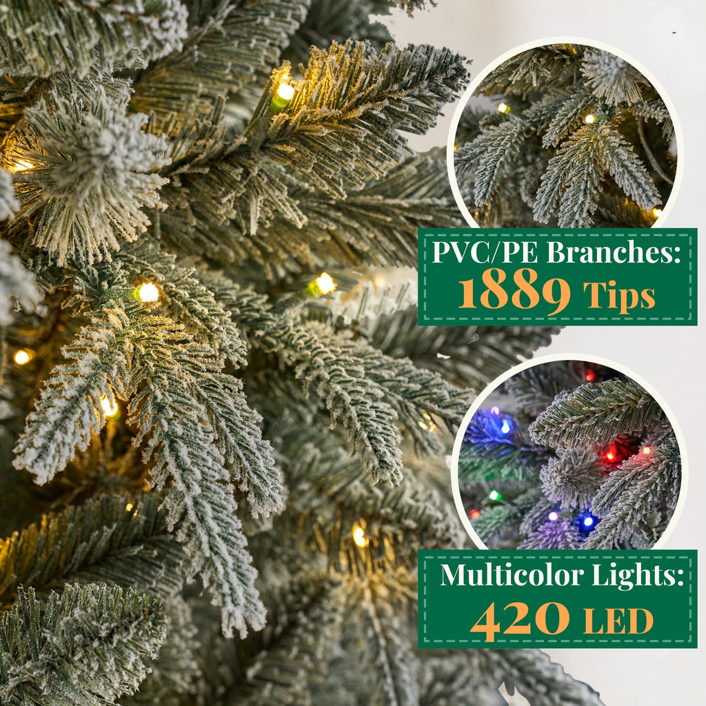 Goosiay 6 ft Pre-Lit Frosted Slim Aspen Fir Artificial Christmas Tree, PE & PVC Branches, 200 Warm White & Multicolor Lights, 10 Light Modes, 853 Branch Tips