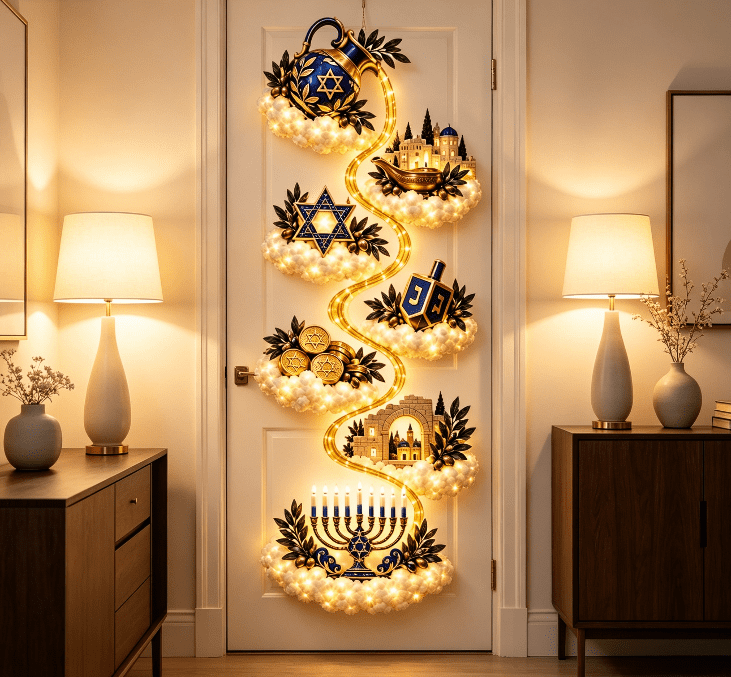 Lighted Christmas Stair Railing Garland Pack of 5 Santa Figures Snow Scene Ornament for Staircase Banister Indoor Display
