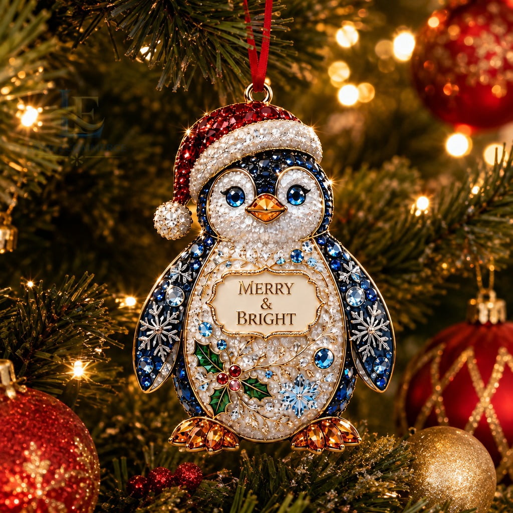 Acrylic Ornament, Penguin Christmas Design for Tree, Personalized Holiday Gift