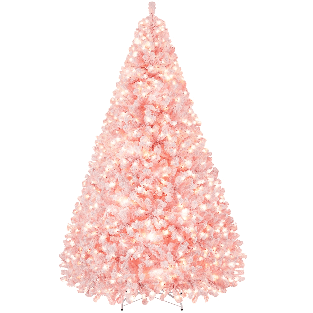 Alden Design 7.5 ft Pre-Lit Flocked Christmas Tree with Warm Lights, Frosted White
