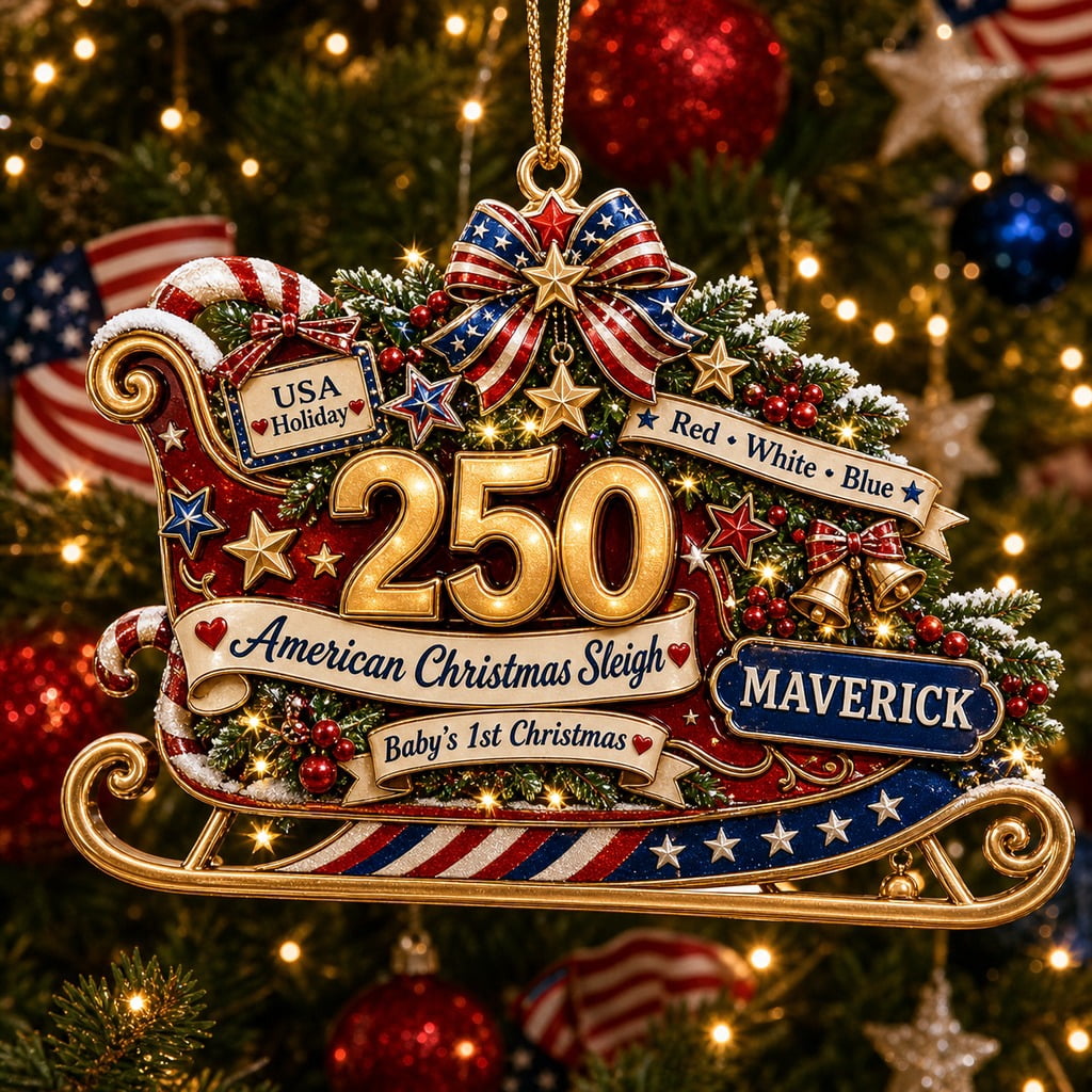 Christmas America 1776-2026 Anniversary Ornament, American Sleigh for Tree Hanging, Patriotic Holiday Gift