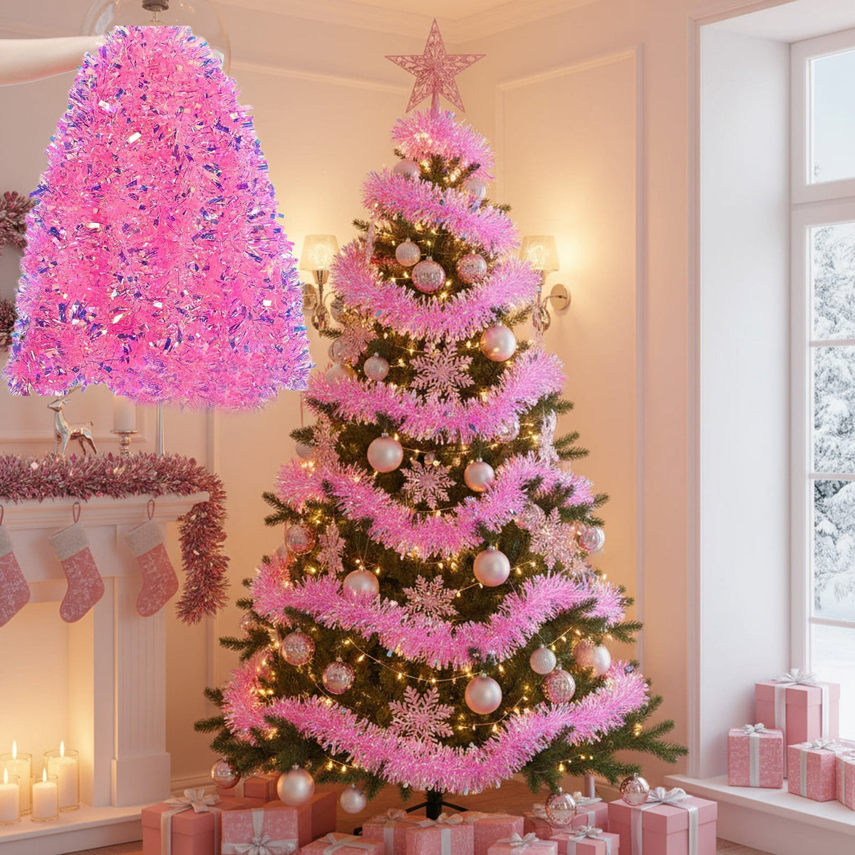 Faux Pre-Lit Cross Shaped Christmas Tree Cross, Exquisite Christmas Decorations (6FT-3 socks)