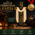Christmas Tree, Artificial Cross Design with Lights, White Scarf and Metal Stand